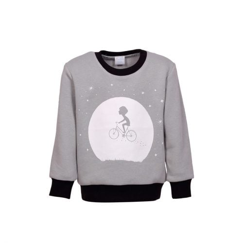 Bluza Copii cu Maneca Lunga cu Imprimeu Biciclist pe Luna de culoare Gri / Negru 80% Bumbac