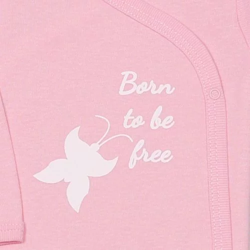 Body bebelusi cu maneca lunga cu inchidere laterala de culoare roz Born to be Free  bumbac pieptanat 100%