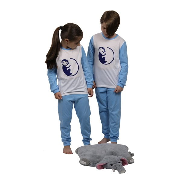 Pijama Copii maneca lunga Crazy Monkey Blue si Alb - 100% bumbac