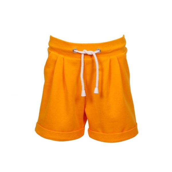 Pantaloni Scurti cu Falduri si Snur Fete Orange - 92% Bumbac