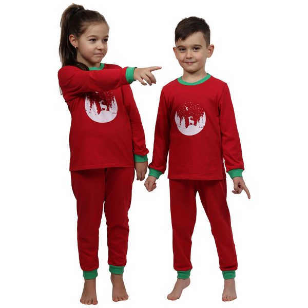 Pijama copii rosie Cerb Carpatin - 100% bumbac