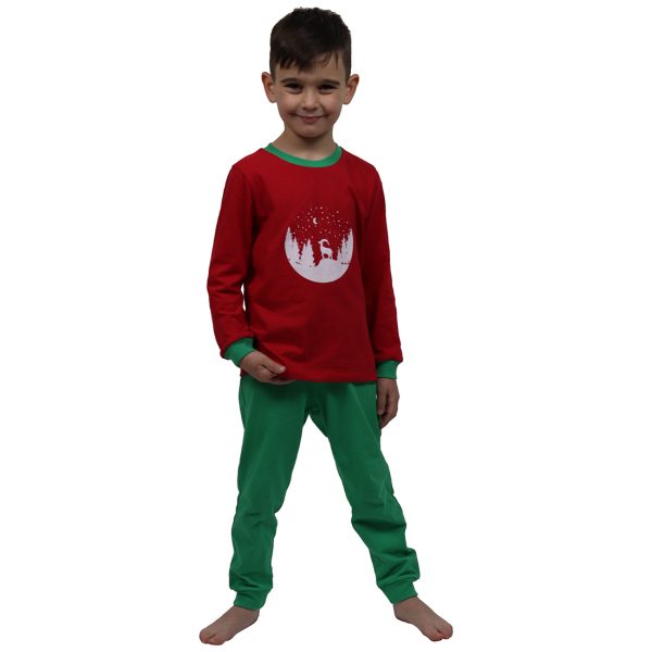 Pijama copii rosu verde Cerb Carpatin - 100% bumbac